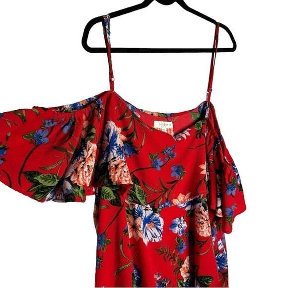 Umgee Cold Shoulder Top Red Floral blouse plus size 2X - Picture 2 of 7